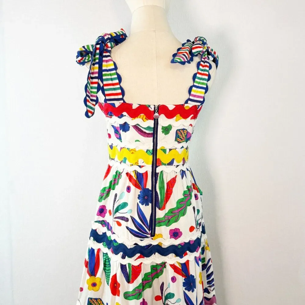 Celia B | Jade Dress | tropical floral print tiered maxi skirt trim | Sz S - Picture 4 of 14